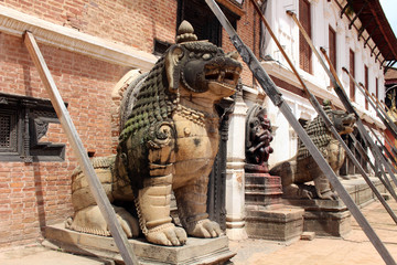 Translation: The lion like statues around Bhaktapur Durbar Square