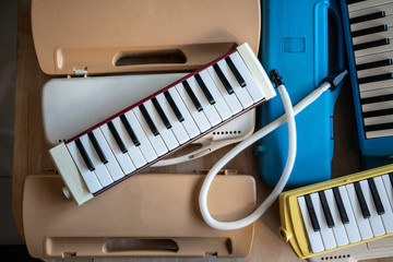 Old colorful Melodion with plastic hard case