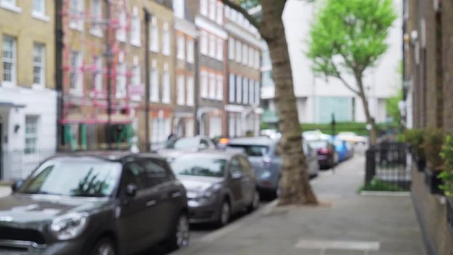 Defocused shot of cute residential neighborhood in London, England 