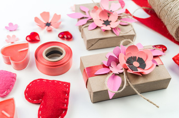 Gift wrapping for Valentine's day. Paper craft