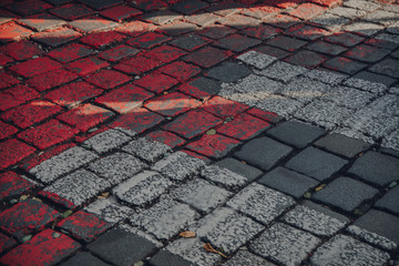 Road brick red and white