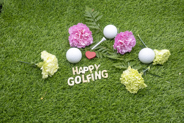 Happy birthday to golfer with golf ball on green grass