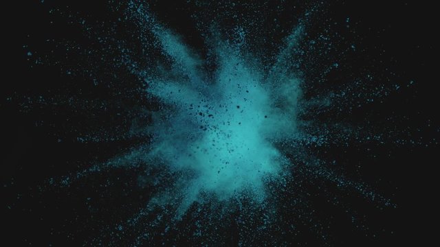 Ultra slowmotion shot of color powder explosion isolated on black background. Shot with high speed cinema camera at 1000fps