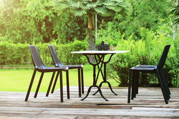 Obraz premium Modern designed outdoor furniture set relax corner table and chairs