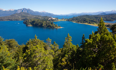 Fototapeta na wymiar Lakes Nahuel Huapi and mountain Campanario