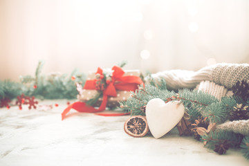 Fototapeta na wymiar festive background with heart and gift, christmas and holiday concept
