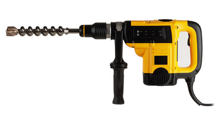 Modern, new, powerful, professional hammer drill with the function of a jackhammer, on a white...
