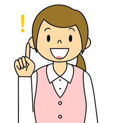 女性　OL　事務員　ひらめく　人差し指をさす