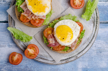 Traditional sandwich with fried bacon
