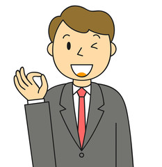 男性　ビジネスマン　OKポーズ