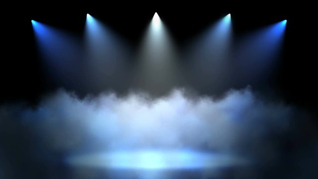 Stage with spot lighting, shining empty scene for holiday show, award Ceremony or advertising on the dark blue Background. Looped motion graphic.