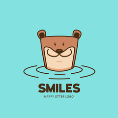 Happy beaver otter logo icon. otter on the water animal logo illustration