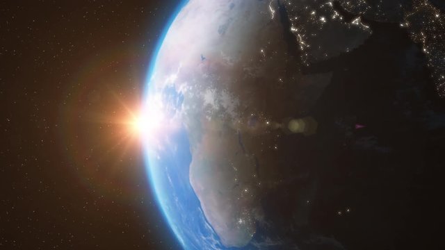 Earth from Space Sun Light Stars - 3D Animation 4K