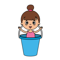 beautiful little girl in plastic bucket