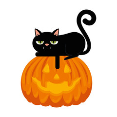 happy halloween pumpkin with cat