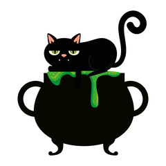 halloween black cat with cauldron