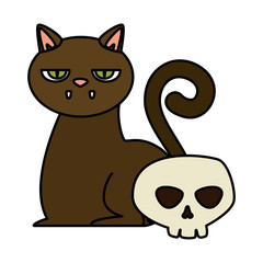 halloween black cat with skull