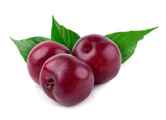 Red cherry plum isolated on white background