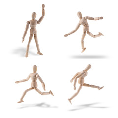 Wooden figure action isolated on white background