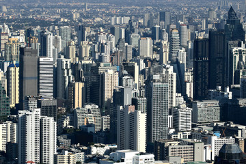 Aerial view of contemporary modern building in Bangkok cityscape