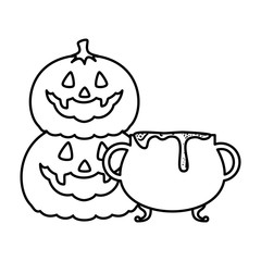 happy halloween pumpkins and cauldron
