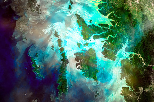 Mergui Archipelago. River delta of the Irrawady, a river that flows from north to south through Myanmar. Elements of this image furnished by NASA.