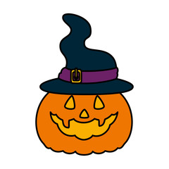 happy halloween pumpkin with witch hat