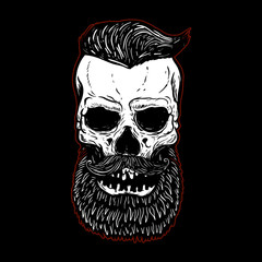 Hand drawn bearded skull isolated on black. Design elements for logo, label, emblem, sign.