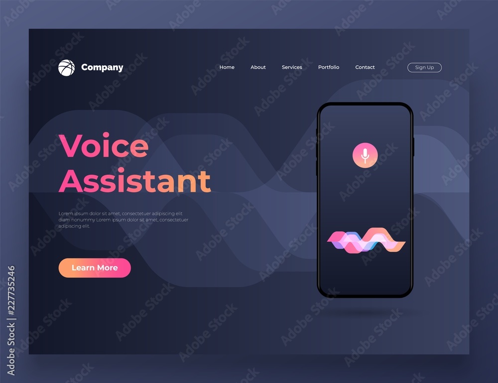Poster vector illustration personal assistant and voice recognition on mobile app. for website and mobile w