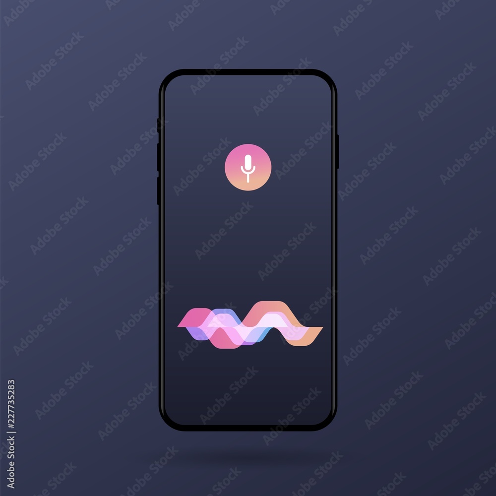 Poster vector illustration personal assistant and voice recognition on mobile app. for website and mobile w
