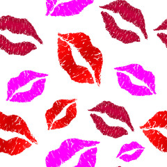 pattern of colorful lips on white background. Vector illustration.	