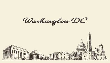 Washington DC skyline USA vintage engraved drawn