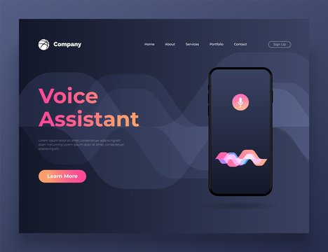 Vector Illustration Personal Assistant And Voice Recognition On Mobile App. For Website And Mobile Website Development. Background Design.