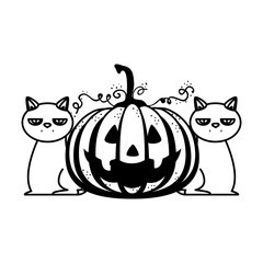 happy halloween pumpkin with black cats