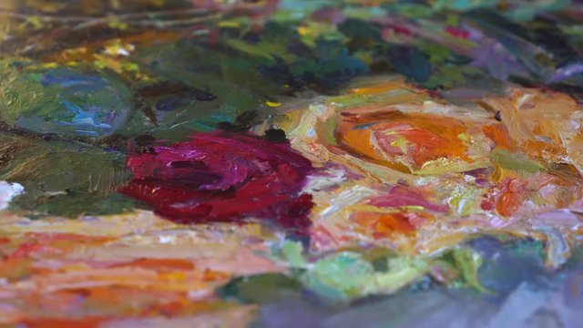 Brush strokes on canvas close up. Oil Paints. Colorful abstraction. Artistic oil painting