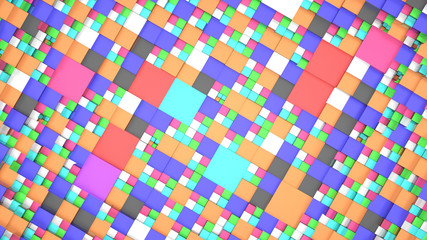 Pattern from colorful glass cubes of different sizes