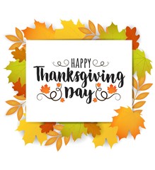 Happy thanksgiving illustration with hand drawn lettering. Holiday illustration with fall