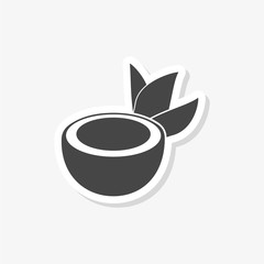 Half of coconut with leaves sticker, icon or logo