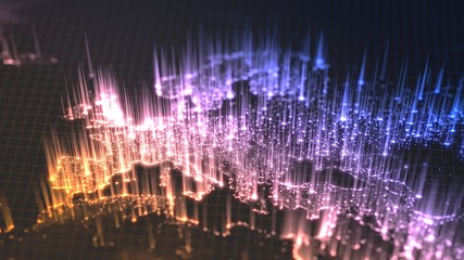 glowing city and human population density areas with rising lines from them. view of europa. 3d illustration