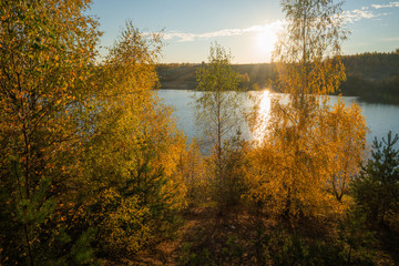 autumn landscape with lake and trees