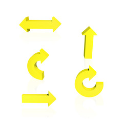 Set of arrows. 3D. Yellow color Vector illustration