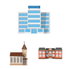Isolated object of building and front symbol. Collection of building and roof stock symbol for web.