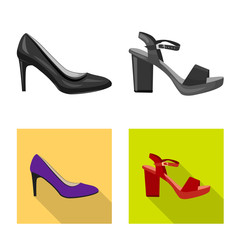 Vector illustration of footwear and woman symbol. Set of footwear and foot vector icon for stock.