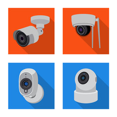 Vector illustration of cctv and camera sign. Set of cctv and system stock symbol for web.