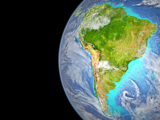 South America on extremely high detailed beautifully textured 3D model of Earth.