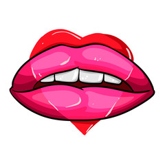 beautiful woman lips make up with heart sign