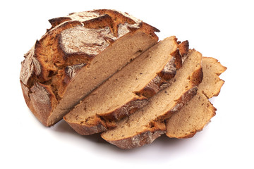 Sliced Freshly Baked Homemade Bread, close-up, isolated on a white background