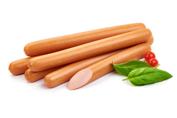 Fresh Oktoberfest Sausages with basil leaves and Physalia berry, isolated on a white background