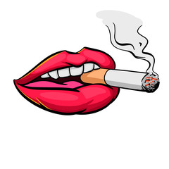 Woman with Cigarette Smoke on a light Background