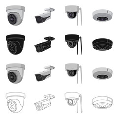 Isolated object of cctv and camera logo. Collection of cctv and system vector icon for stock.
